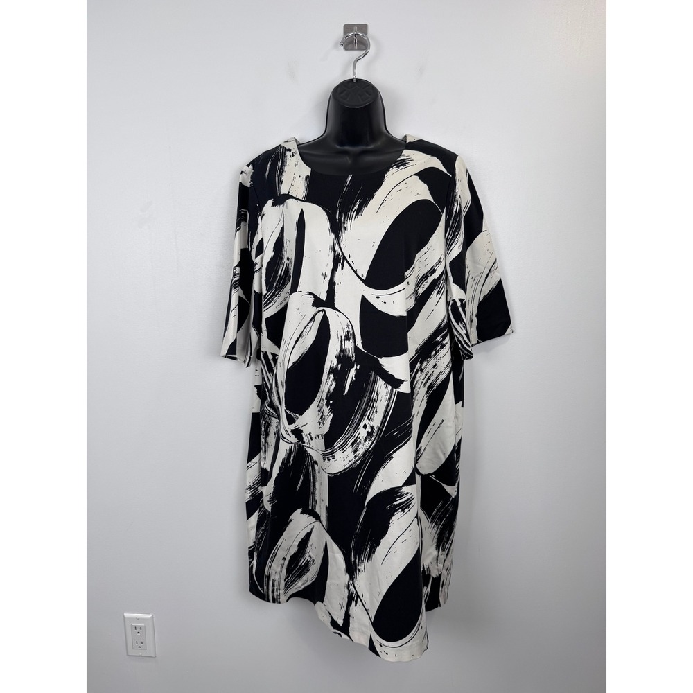 Marimekko Noppeesti Abstract Brushstroke Shift Dress Black White Size 44 XL